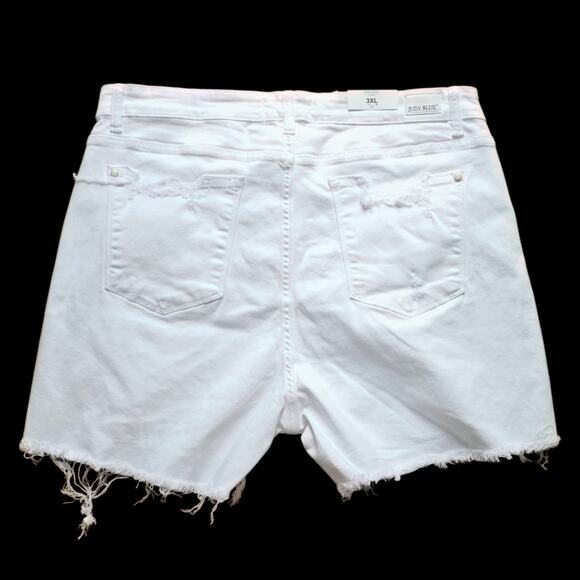 NWT, Judy Blue Women's Shark Bite Mid Rise Denim White Shorts, Size 3XL - Picture 6 of 10